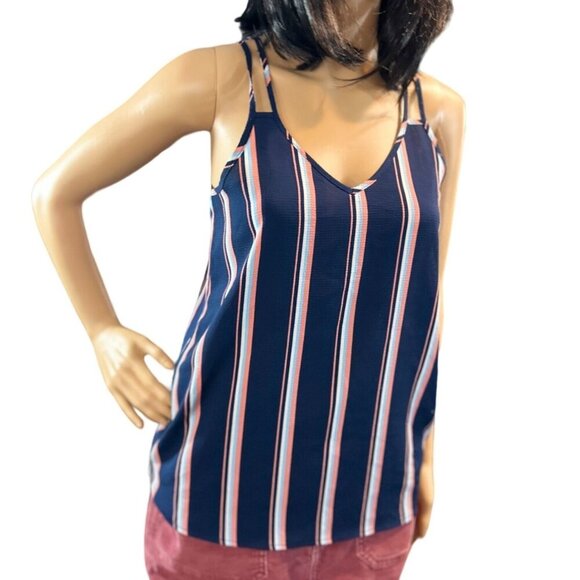 (5 for $25) Pink Rose Double Strap Striped Gauze Tank Top Size Small - Picture 2 of 7
